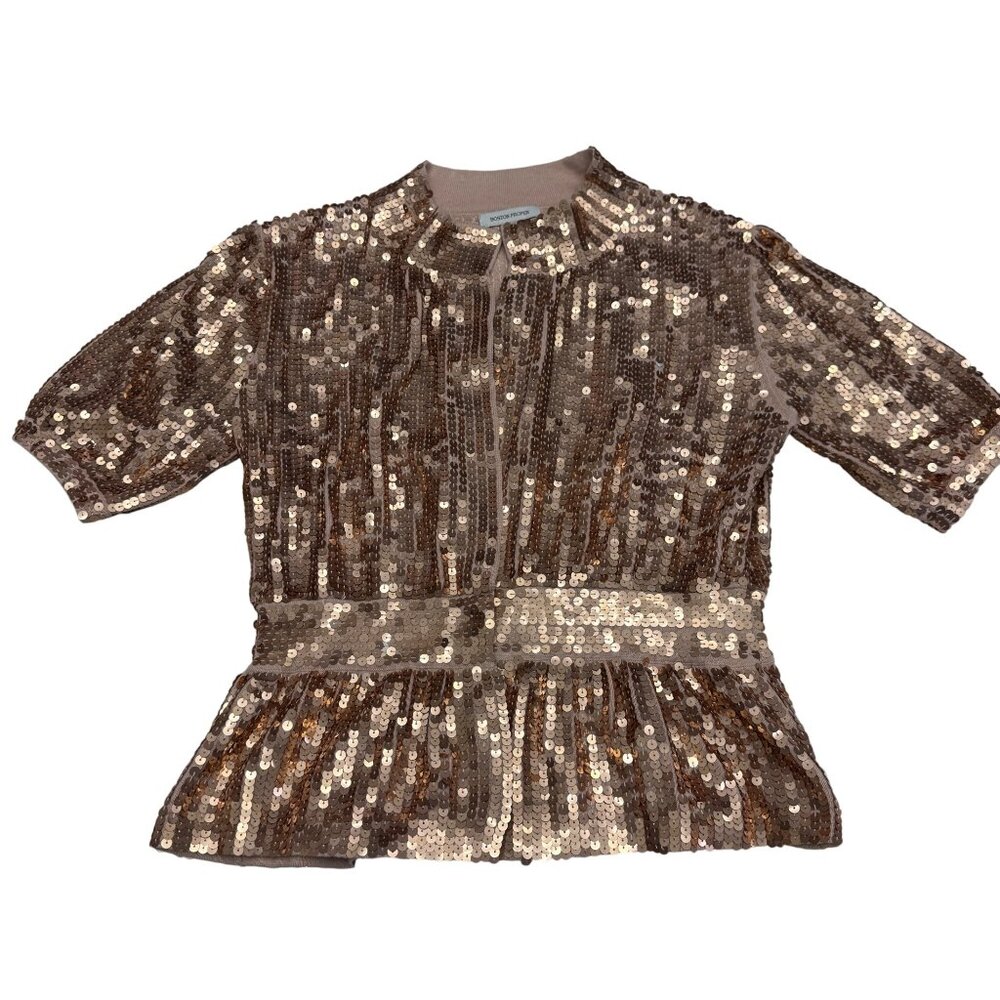 Boston Proper Women's Sequin SS Crop Cardigan, Size S
